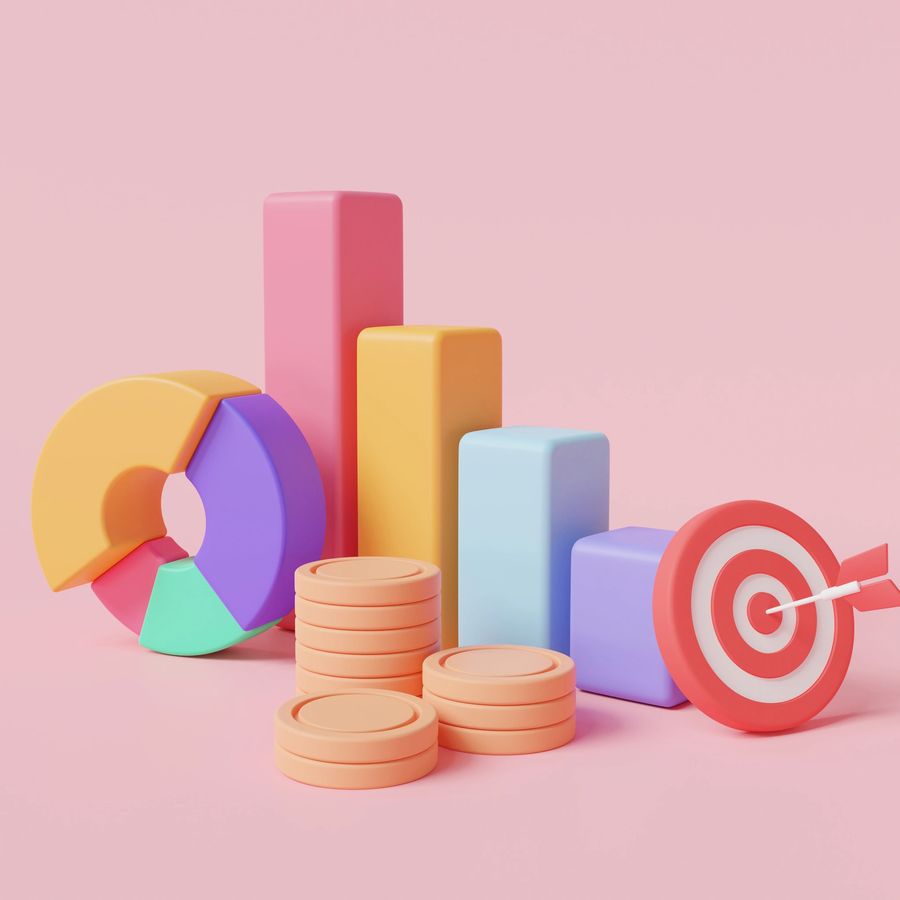 Abstract business analytics imagery with charts and targets.